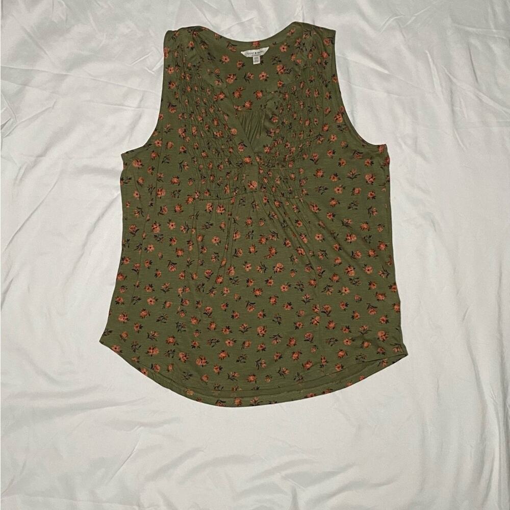 Lucky Brand Floral Green Sleeveless Top